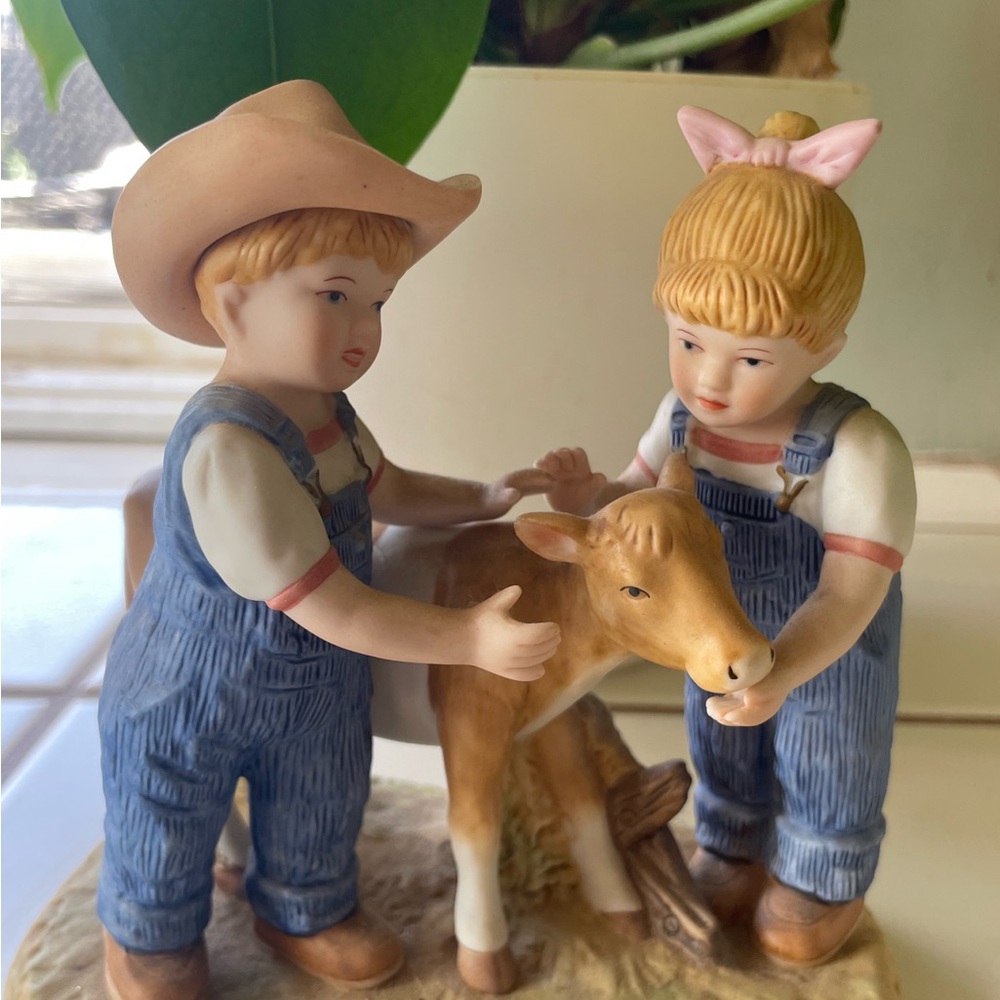Homco Ceramic Figurine with Children and Calf